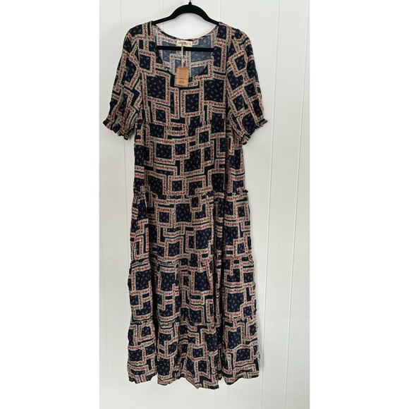 NATURAL LIFE Dresses & Skirts - NWT Natural Life Patchwork Maxi Dress Navy Red Floral Tiered Midi Bohemian Small